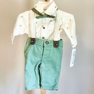 Carters Just One You Kids 4pc Easter Set Bunny Shirt Green Pants Suspenders  NB
